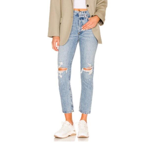Agolde Riley High Rise Straight Crop Jeans Size 23 Blitz Wash Denim Button Fly - Picture 2 of 14